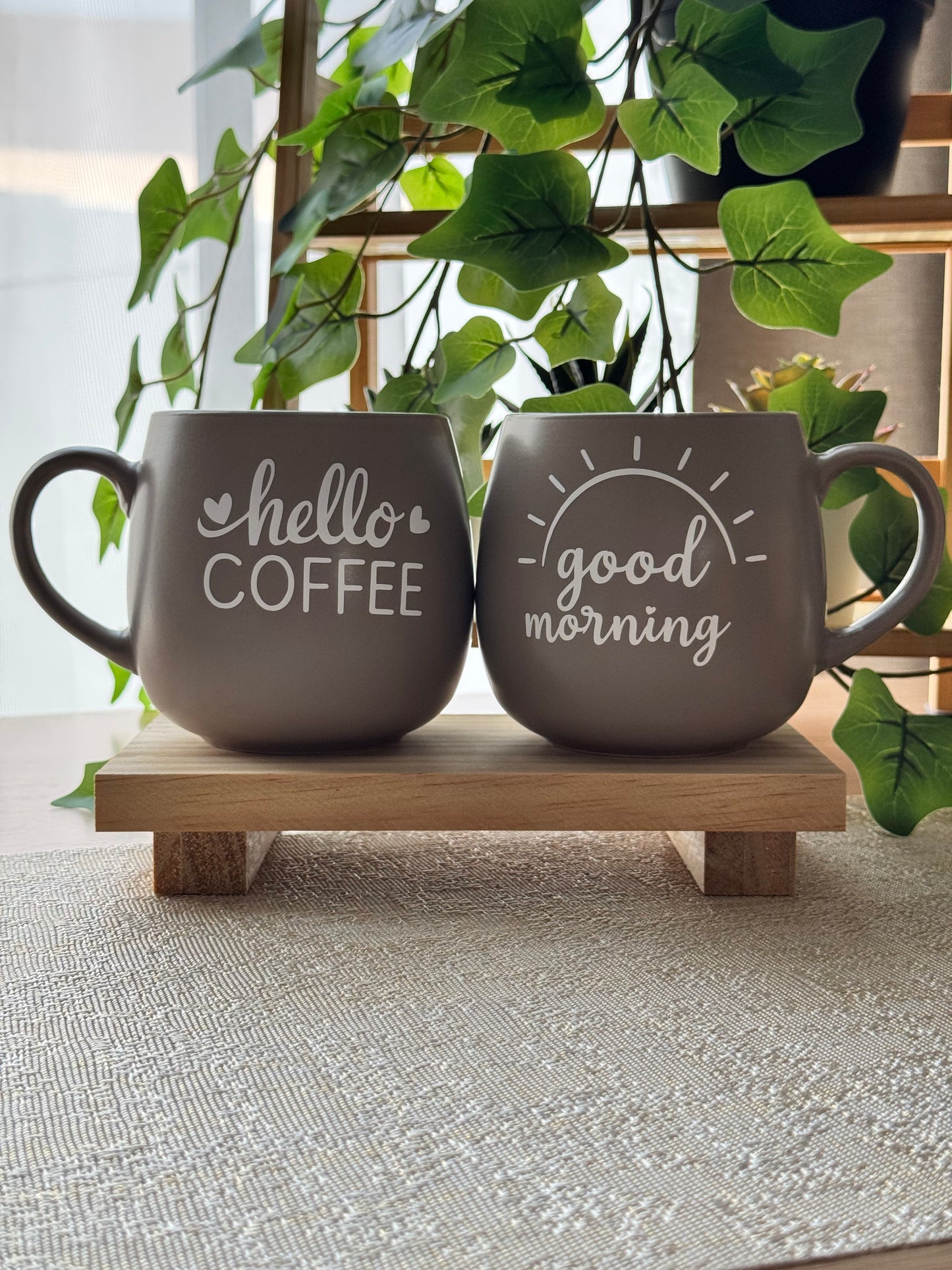 Hello Coffee & Good Morning Matching Mug Set | 2-Piece Coffee Mug Set